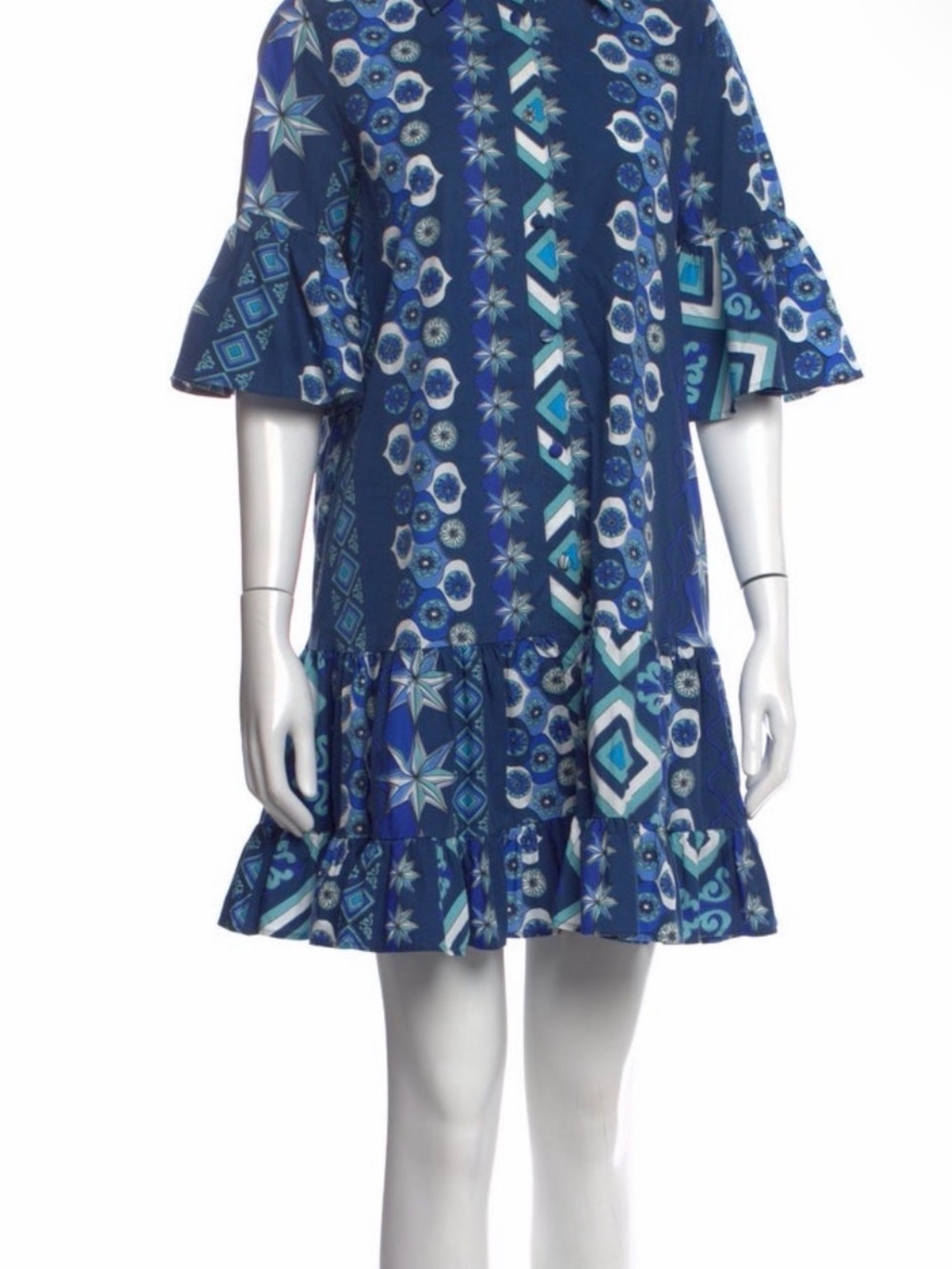 LA DoubleJ Navy Blue Printed Ruffle-Hem Mini Dress